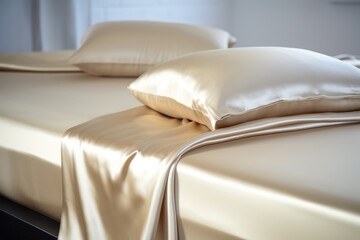 Wall Mural - view of a tencel sheet set spotlighted on a shiny surface