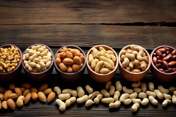 Poster - peanuts in a shell on a rustic table