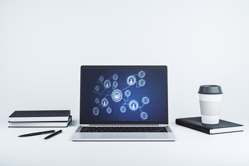 Leinwandbilder - Modern computer screen with social network media concept. 3D Rendering