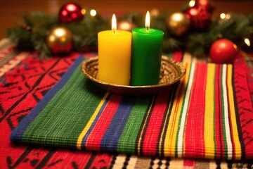 Canvas Print - colorful kwanzaa candles on a woven mat