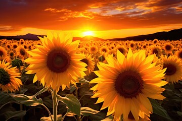 Canvas Print - sunflower field turning towards the sun