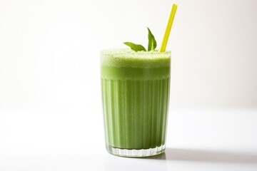 Poster - a close-up of a green smoothie with a straw, on white