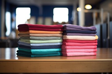 Wall Mural - neatly lined up towels on a gym counter