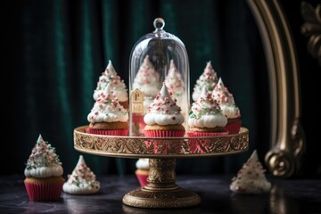 Sticker - christmas decorated cupcakes on a glass stand