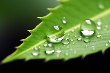 Poster - close-up of a water drop on a green leaf