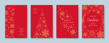 Merry Christmas And New Year Cards And Invitations To Corporate Events. Golden Snowflakes And Christmas Star On A Red Background. Winter Vector Illustration