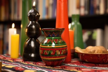 Poster - close-up of kwanzaa literature with traditional earthenware in background