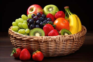 Wall Mural - raw organic fruits in a wicker basket