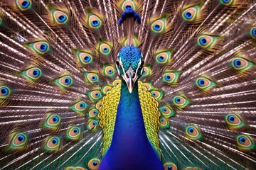 Wall Mural - close-up of a peacock displaying feathers