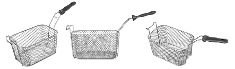 Set of steel fryer grid on a white background. 3d illustration