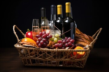 Wall Mural - a shopping basket filled with kosher wine bottles for hanukkah