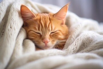 Wall Mural - cat sleeping peacefully on a soft blanket