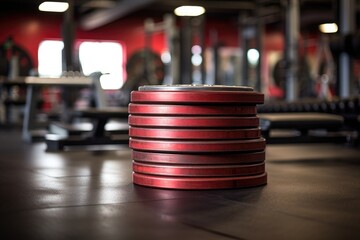 Canvas Print - stacked weight plates in a fitness center