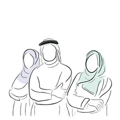 Wall Mural - line art vector of arab business people. Arabian culture line art. illustration of arabian people