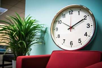 large wall clock next to an hourly schedule