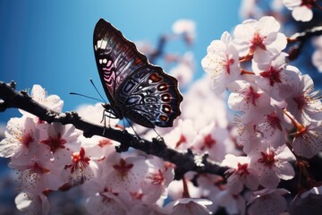 Sticker - a butterfly sitting on a freshly blossomed flower