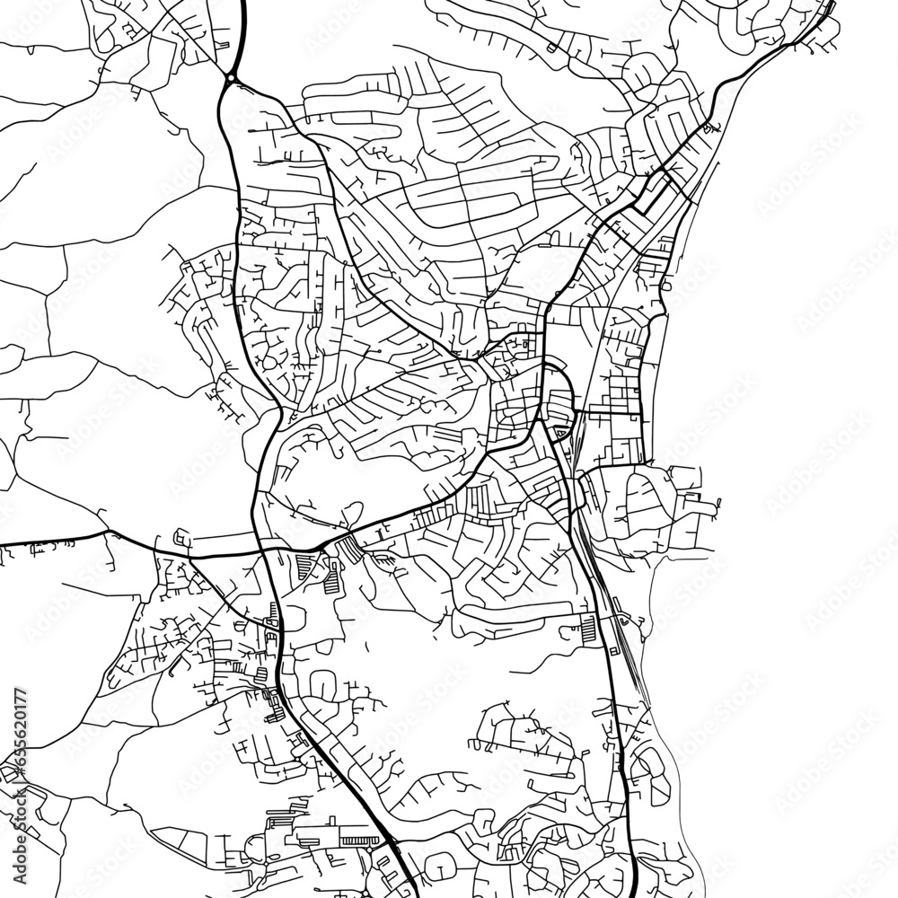 1:1 square aspect ratio vector road map of the city of  Paignton in the United Kingdom with black roads on a white background.