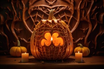 Wall Mural - lit candles within a carved pumpkin