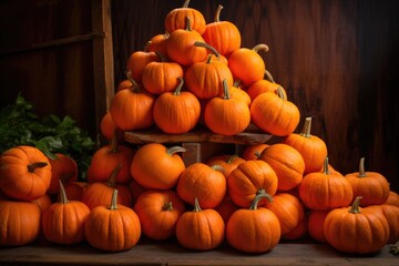 Poster - pile of bright orange pumpkins ready to be painted