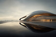 Streamlined silver and gold elements science fiction building exterior design