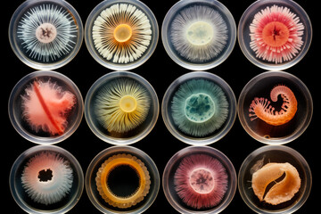 microscopic marvels: detailed macro photographs of bacterial colonies in petri dishes