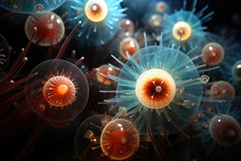Intricate Ultra-magnified Visualization Of Marine Plankton Species Under Microscope 