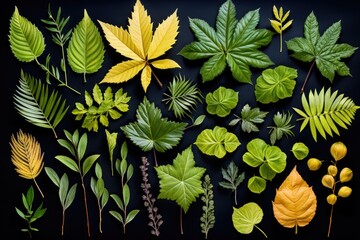 Wall Mural - differently shaped leaves from various trees