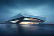 Abstract polygon shape steel and glass building exterior design