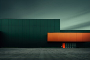 Poster - dark green and orange style modern minimalist style cube shape building exterior