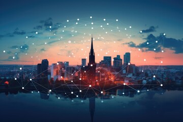 Global network illustration over a city