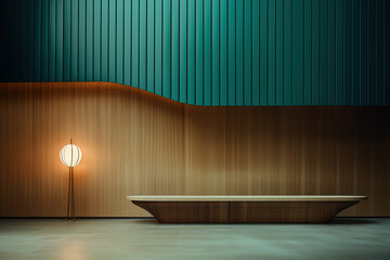 Wooden walls and cyan furniture minimalist interior design