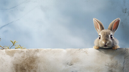 Wall Mural - An endearing image of a curious bunny exploring its surroundings with space for text, with a textured background that enhances its adorable curiosity. AI generated