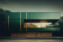 Dark Green And Orange Wood Plank Striped Style Modern Minimalist Style Building Exterior