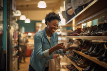 African American Woman Choosing Shoes In Store