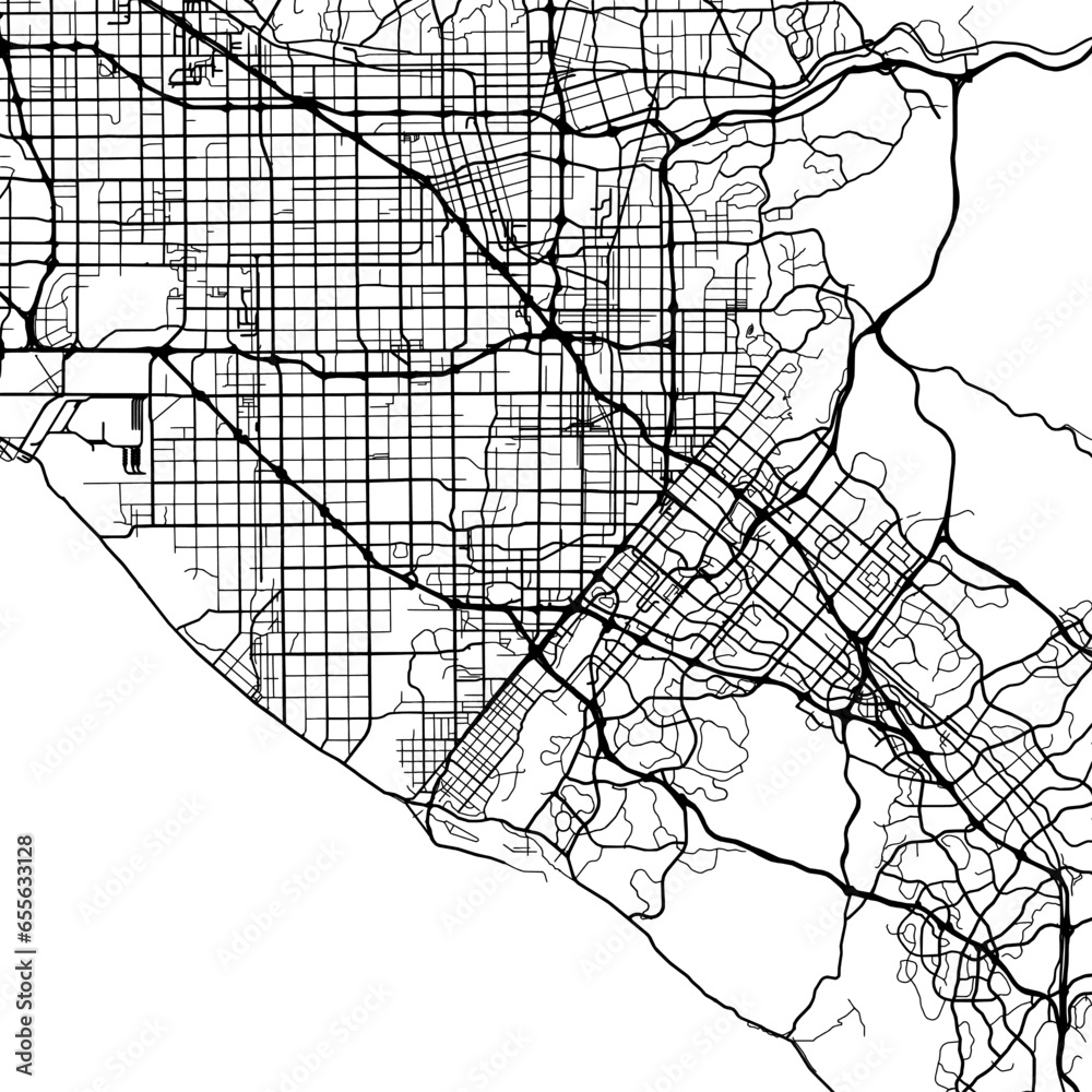 1:1 square aspect ratio vector road map of the city of Orange County California in the United States of America with black roads on a white background.