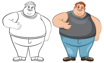 Wall Mural - fat male cartoon character in tank top and jeans