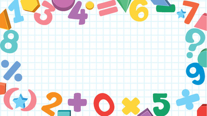 Wall Mural - Math Border on Purple Background with Number and Math Objects