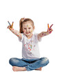 © Photocreo Bednarek - Happy girl, a creative child playing with paint, isolated on transparent white background