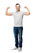 © Photocreo Bednarek - Casual young man flexing muscles, isolated and cut out on transparent white background