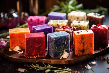 Canvas Print - homemade soap bars with different textures and colors