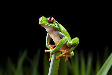 Wall Mural - frog on a tree branch photography style Made with Generative AI