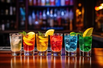 Poster - a non-alcoholic drink with fruits on a bar counter