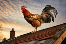 A Rooster Crowing On Top Of A Barns Roof