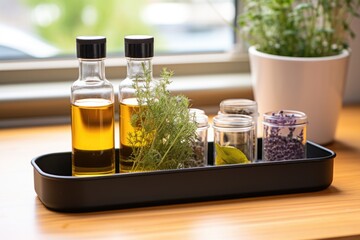 Wall Mural - a tray with essential oils and an oil burner