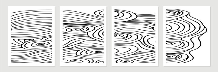 Aufkleber - Set of vector organic abstract minimalist shapes in black on white background.