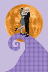 Sticker - Composite collage picture image of dancing romantic couple love dance skull death witch costume happy halloween surrealism metaphor