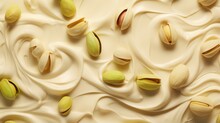 Close up of tasty creamy pistachios butter with pistachios nuts. Food background with free place for text