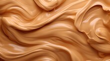 Close Up Of Tasty Creamy Peanut Butter With Peanut Nuts. Food Background With Free Place For Text