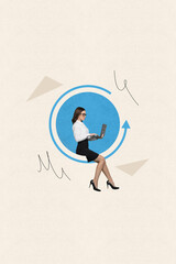 Aufkleber - Image motivational collage of beautiful lady working distance earning money increasing income isolated on drawing white color background