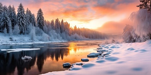 Wall Mural - Winter landscape with forest